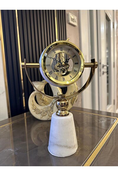 Sleep Nova Lüks Gold İskelet Mekanizmalı Mermer Tabanlı Dekoratif Masa Saati