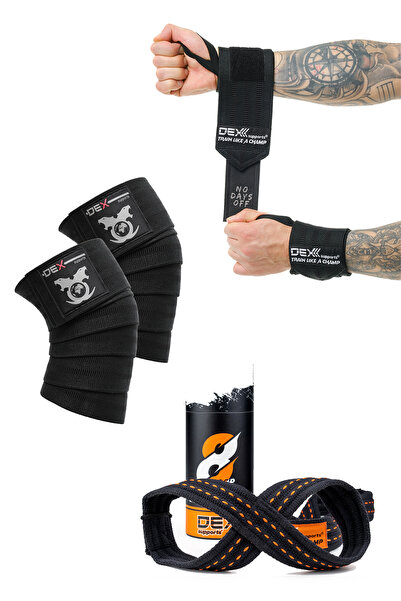 FeyzaDesign Sağlıklı Spor Aksesuar Seti: Dizlik, Loop Straps ve Bileklik 3'lü