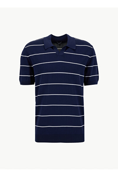 Fabrika Polo Yaka Slim Fit Çizgili Lacivert Erkek Kazak F6SM-KZK 2405