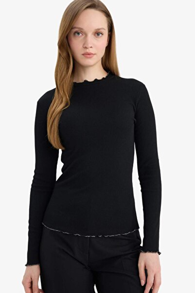DeFacto Corded Fabric Ribbed Knit Long Sleeve Tunic E9540Ax26Sp