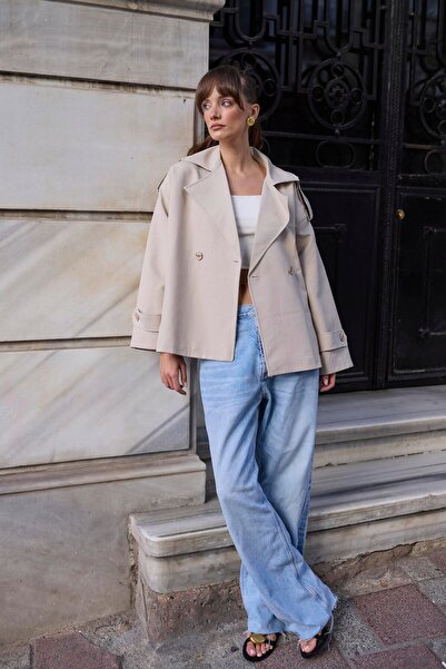 MATTİMODA Kuşaklı Premium Kısa Krem Trençkot