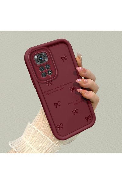 SLIMFELT Redmi Note 11S Uyumlu Trendy Kaliteli Bordo Renk Kurdele Silikon Kıl...