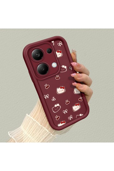 CHICASELUX غطاء سيليكون متوافق مع Redmi Note 14S بلون أحمر داكن مع تصميم قطة ...