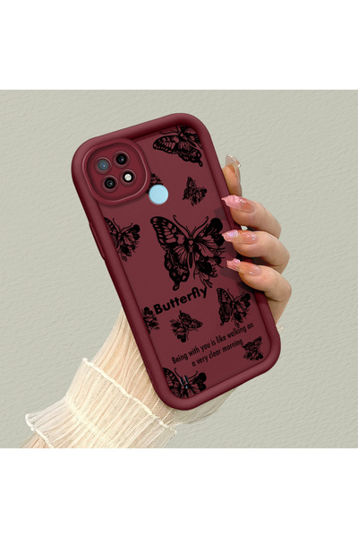 PATTERNOVA Realme C21 Burgundy Butterfly Silicone Case with Camera Protection, Shock Absorption, Comfortable Grip