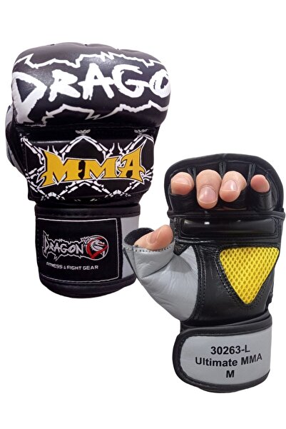 FeyzaDesign Hakiki Deri Ultimate MMA Eldiveni, Siyah Serbest Dövüş Eldiveni