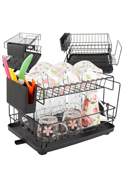 verk group Uscator Vase 2 Nivele cu Tavita de Scurgere, Suport Farfurii, Taca...