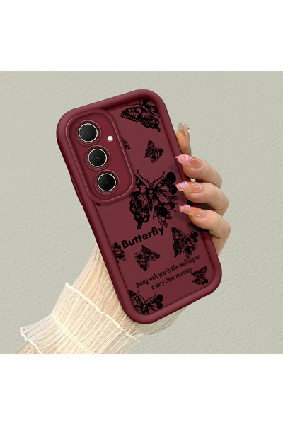 PATTERNOVA جراب سامسونج جالاكسي A35 من السيليكون بتصميم الفراشة باللون العناب...
