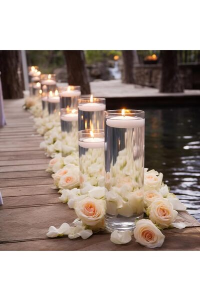 Mado Gallery 4pcs Glass Cylinder Vases with 24 Ivory Floating Candles for Hom...