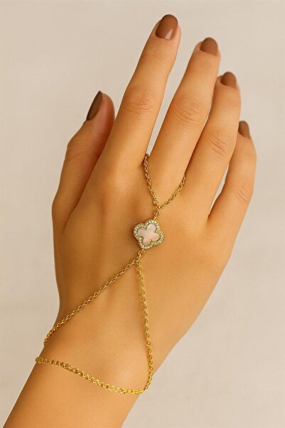 Berren Gold Color Van Cleef Reversible White Front Black Back Clover Chain St...