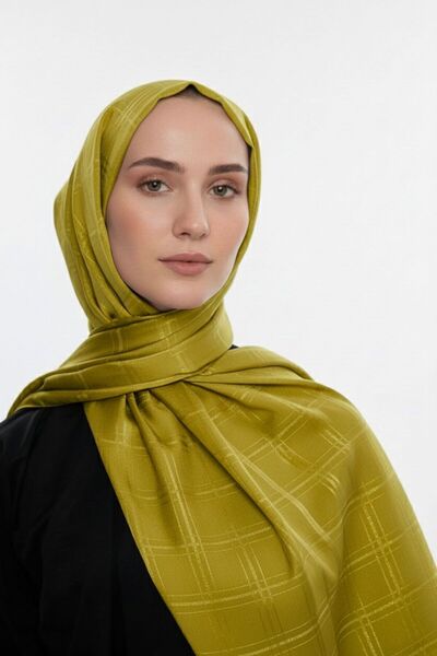 Mizalle & YAQA Kare Desen Jakarlı Hardal Rengi Şal