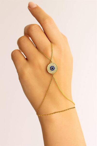 Berren Gold Color Round Stone Eye Chain Steel Şahmeran