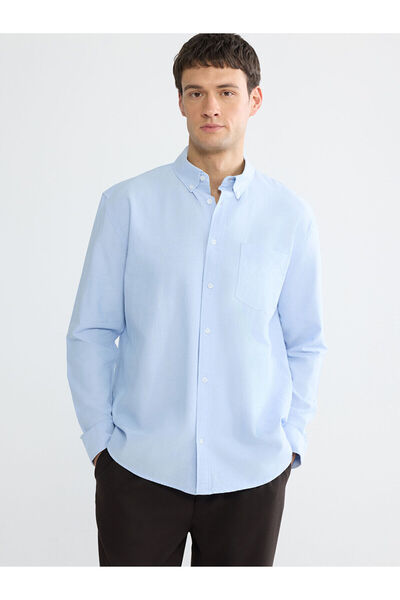 LC Waikiki Ανδρικό πουκάμισο μπλε Regular Fit Oxford