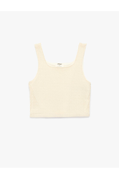 Koton Cotton Textured Square Neck Sleeveless Crop Tank Top