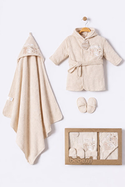 Bebessi بغطاء رأس طقم روب حمام مطرز للأطفال مكون من 3 قطع (روب حمام + منشفة +...