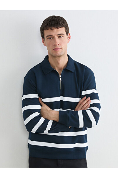 LC Waikiki Ανδρικό χοντρό φούτερ με ριγέ λαιμόκοψη Vizyon New Season