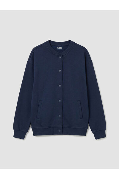 LC Waikiki Συλλογή Nevaa Σκούρο Μπλε Χοντρό Κολεγιακό Μπουφάν για Κορίτσια