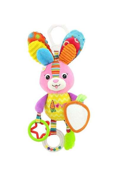 LIXADA لعبة أرنب صغير معلقة من القطيفة، خشخيشة حسية لتنمية المهارات المبكرة م...