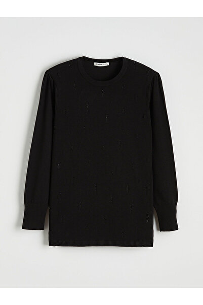 LC Waikiki Black Crew Neck Stone Women's Knitwear Sweater