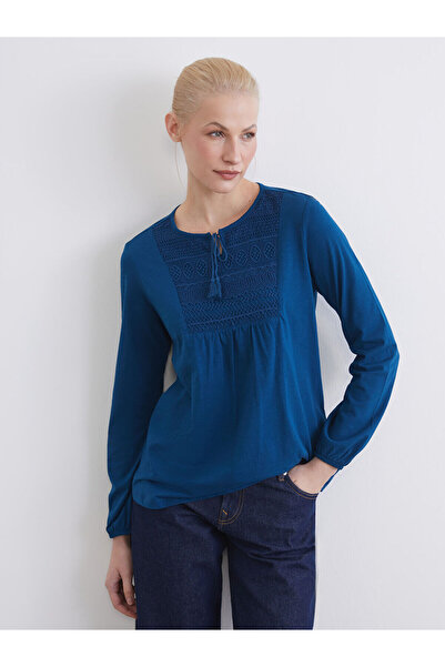 LC Waikiki Petrol Tie Neck Embroidered Blouse