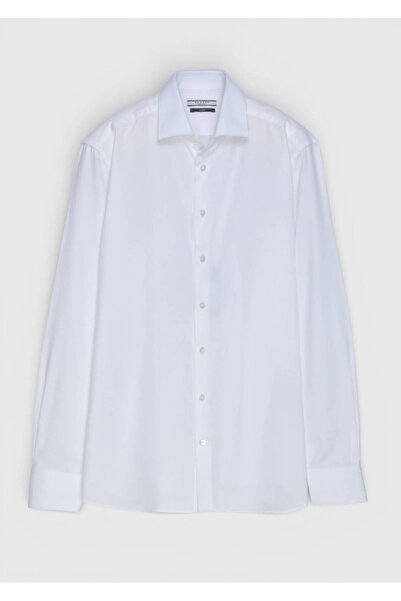 Ramsey قميص أبيض عادي منسوج بقصة عادية من مزيج الصوف الكلاسيكي