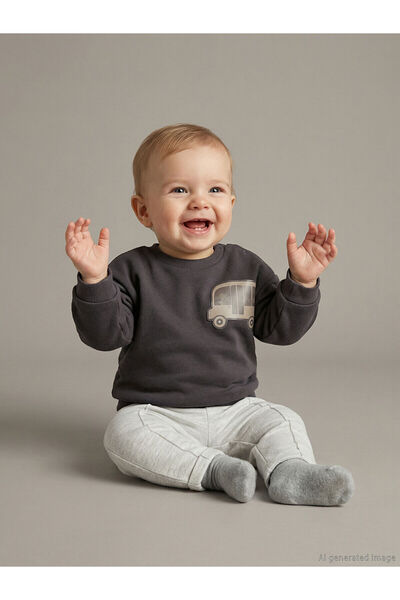 LC Waikiki Gray Crew Neck Baby Boy Sweatshirt and Sweatpants Set of 2