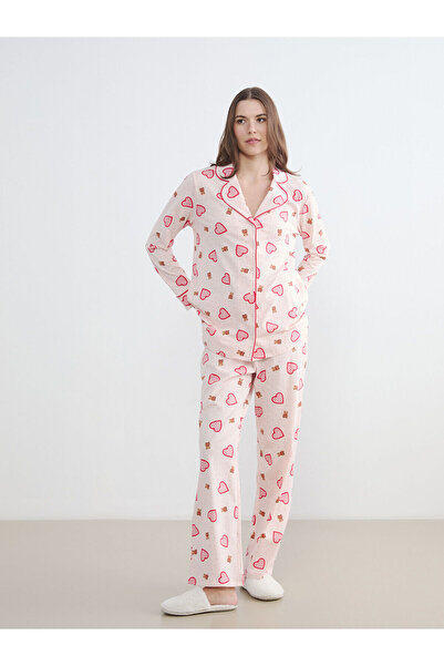 LC Waikiki Pink Shirt Collar Patterned Maternity Pajama Set