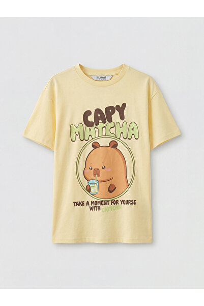 LC Waikiki Rmz Gi̇yi̇m Farkiyla Zero Roba Collar Capyfun Printed Girls' T-Shirt
