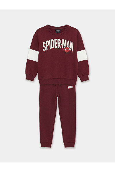 LC Waikiki Bordo Spider-Man Printed Boys' Thick Tracksuit Set