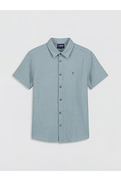 LC Waikiki Cămașă de muselină pentru băieți, albastră, brodată, LCW Kids