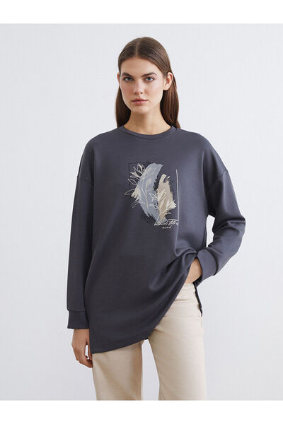 LC Waikiki Сіра м'яка на дотик жіноча футболка оверсайз