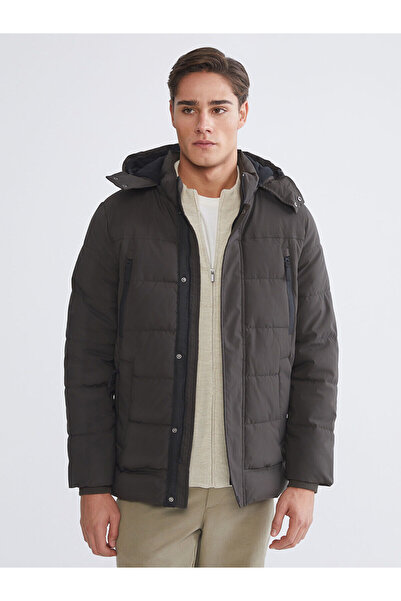 LC Waikiki Khaki Standard Fit Hooded Men's Coat