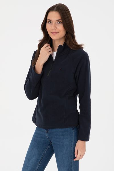 U.S. Polo Assn. Womens Navy Zippered Mock Neck Fleece Sweatshirt 50316714-VR059