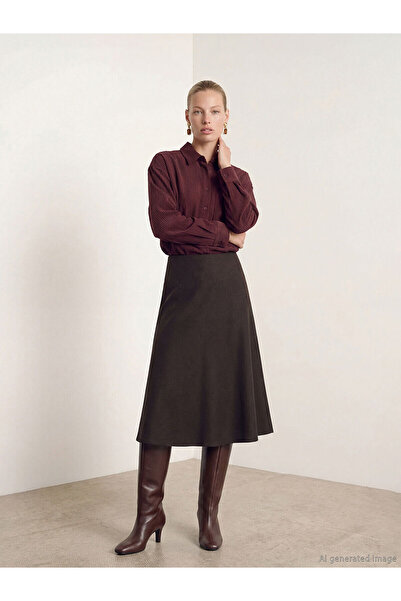 LC Waikiki Brown A-Line Skirt with Elastic Waistband