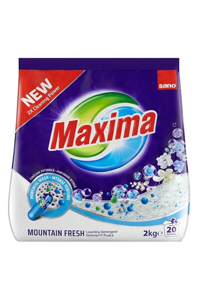 Sano Set of 2 x Maxima Mountain Fresh Powder Laundry Detergent, 20 Washes, 2 kg