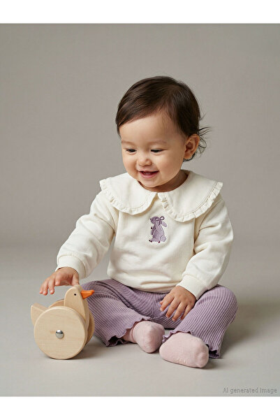 LC Waikiki Ecru Peter Pan collar Baby Girl Sweatshirt and Leggings