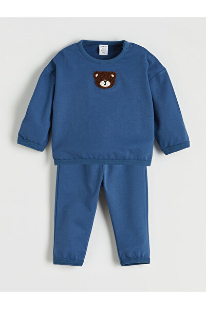 LC Waikiki Meral Collection Blue Bear Embroidered Baby Boy Sweatshirt and Swe...