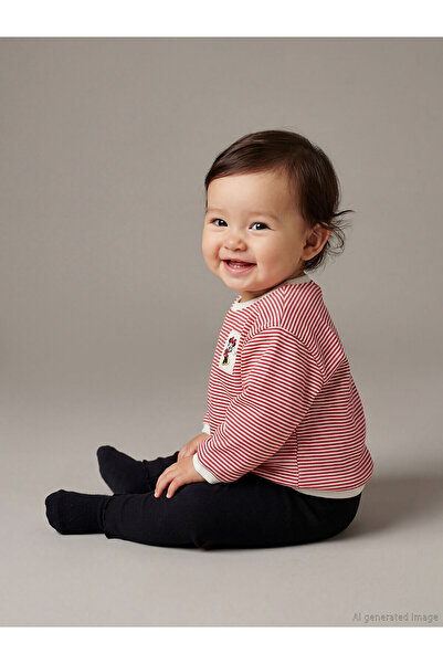 LC Waikiki سويت شيرت وبنطلون ليجنز مطبوع عليه ميني ماوس برقبة دائرية باللون ا...