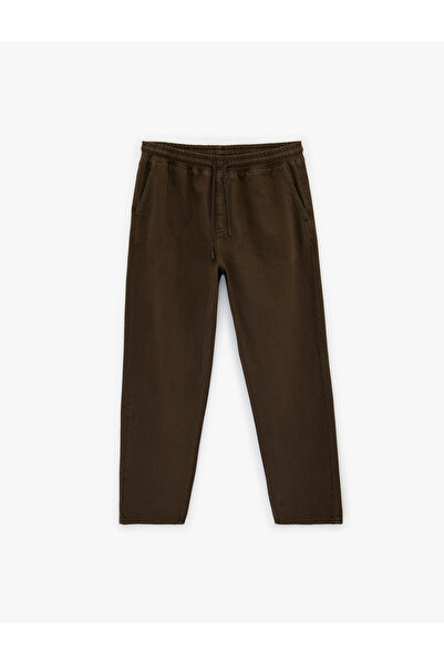 Koton Regular Fit Pocketed Belted Lace-Up Loose Baggy Jean Trousers