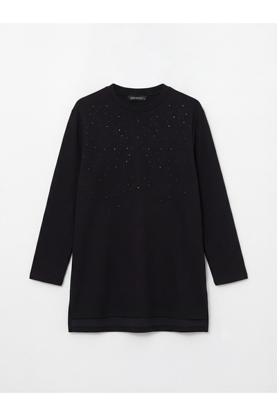 LC Waikiki Black Stone Soft Touch Oversized Women's Sweatshirt Tunic