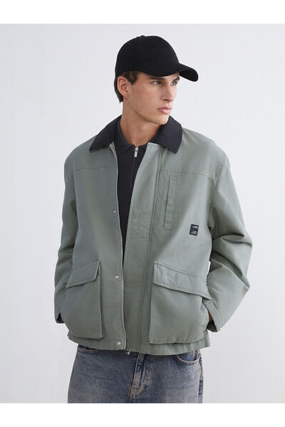 LC Waikiki Green Comfortable Fit Contrast Collar Men's Coat