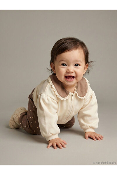 LC Waikiki Ecru Baby Collar Baby Girl Cardigan and Pants