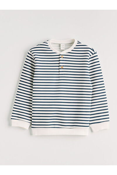 LC Waikiki Μπλουζάκι για αγόρι με ριγέ λαιμόκοψη σε μπλε ναυτικό χρώμα