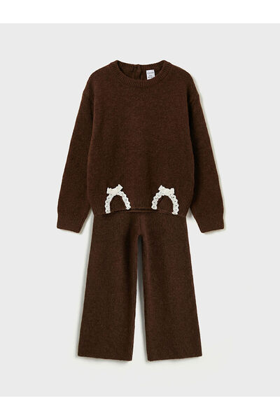 LC Waikiki Brown wide leg girl's knit set