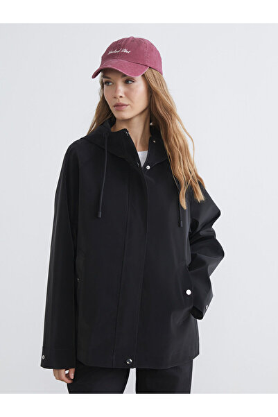 LC Waikiki Black Hooded Women's Raincoat