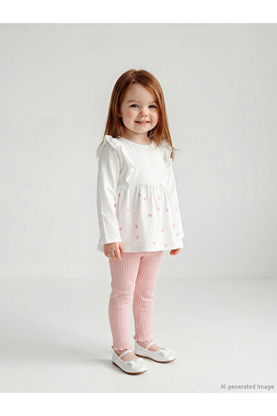 LC Waikiki Ecru floral baby girl blouse and leggings