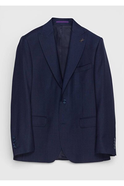 Ramsey Lacivert Kareli Zeroweight Slim Fit %100 Yün Takım Elbise