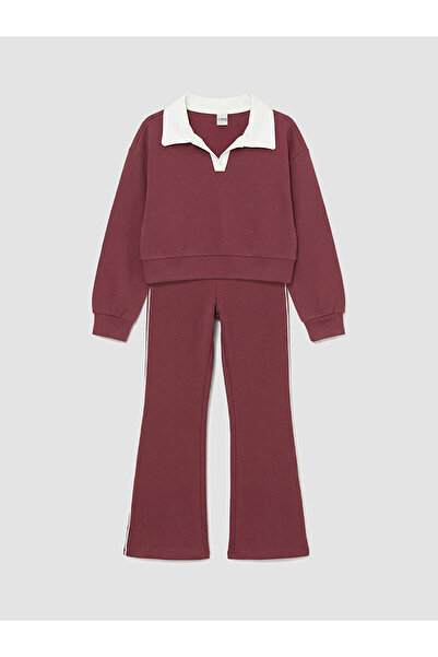 LC Waikiki Φούτερ και κολάν για κορίτσια με γιακά πόλο σε χρώμα δαμασκηνί