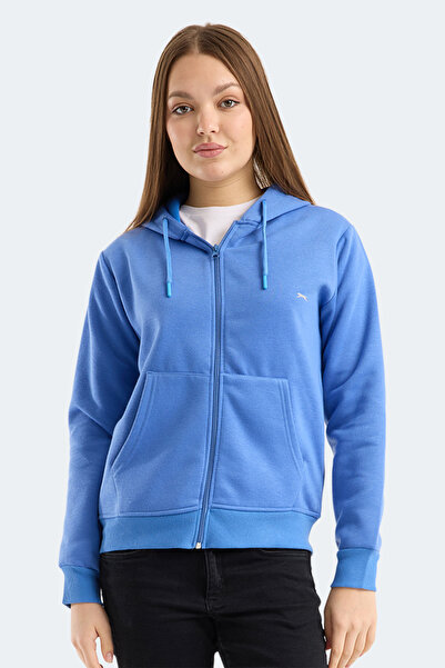 Slazenger Milio I Women's Zippered Hooded Pocket Indigo Sweatshirt