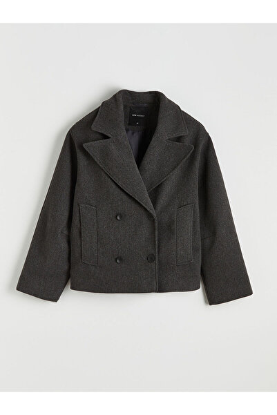 LC Waikiki Antrasit Kruvaze Yaka Oversize Kadın Kaşe Kaban