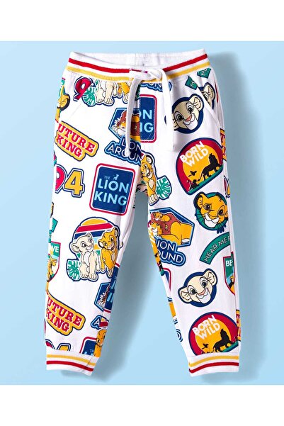 Babyhug Disney Terry Knit Full Length Lounge Pants with Lion King Print - White